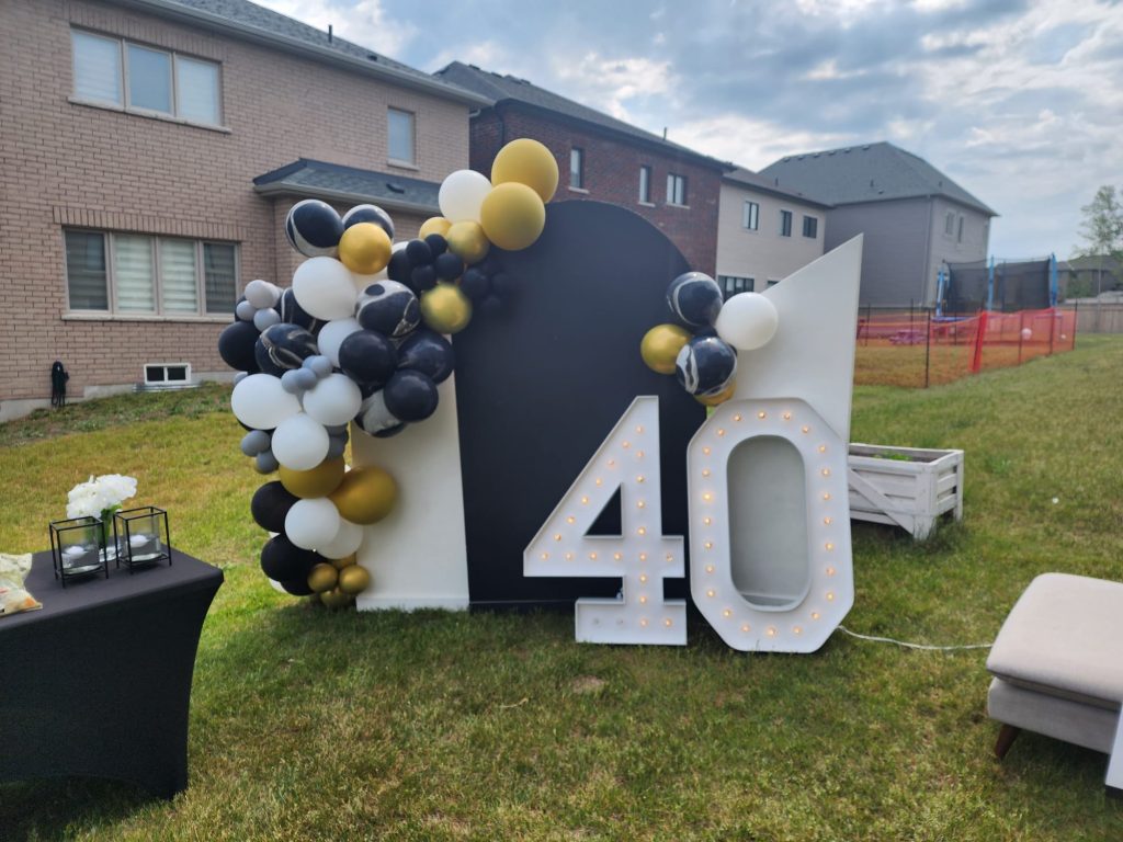 Chiara backdrops in Huntsville with marquee numbers and balloon garlands