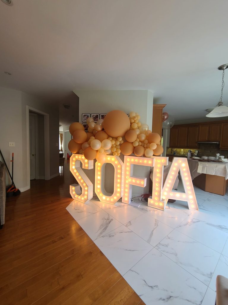 Port Stanley marquee letters and balloon decor
